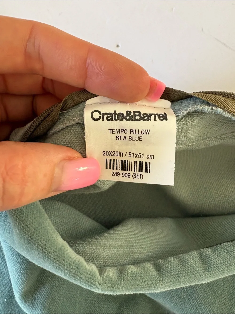 Crate And Barrel Tempo Pillow Cover Sea Blue 20*20 Velvet Decor Contemporary